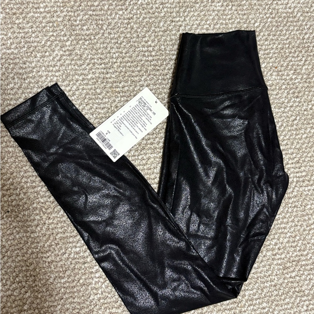 NWT Lululemon Wunder Under Black Faux-Leather Look Leggings Tights Size 6